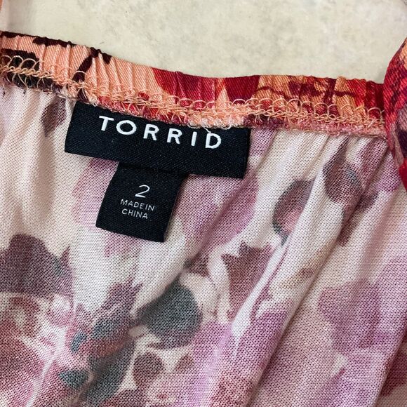Torrid Pink Floral Stretch Challis Tea Length Cami Dress Size 2XL Babydoll - Picture 9 of 11